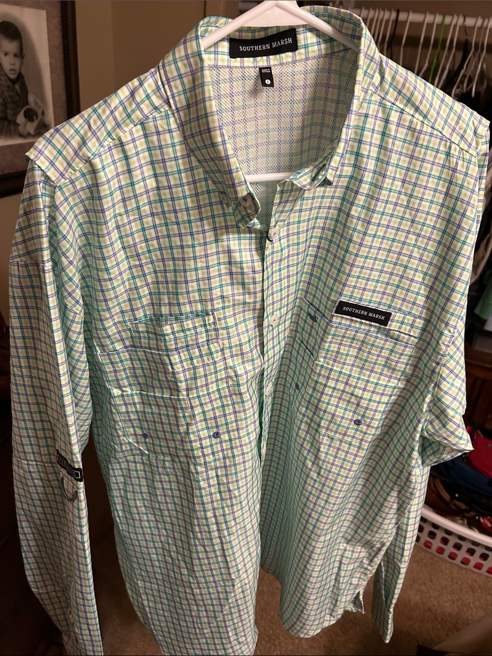 Southern Marsh Men's Plaid Shirt in Mint, Blue & White